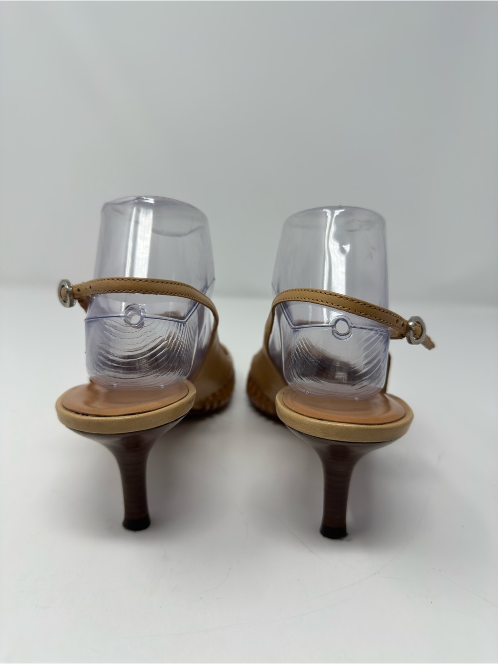 Cole Haan Tan Woven Leather Slingback Pointed Toe Kitten Heels Size 10B Office - Picture 6 of 9